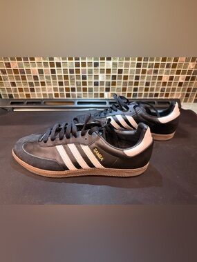 adidas Samba Black and White Leather Sneakers with Gold Logo